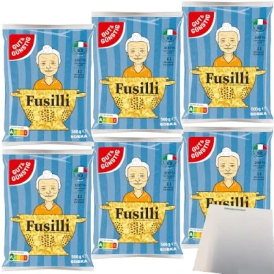 Abbildung von Gut&amp;Günstig Nudeln Fusilli Pasta aus Italien 6er Pack (6x500g Packung) + usy Block