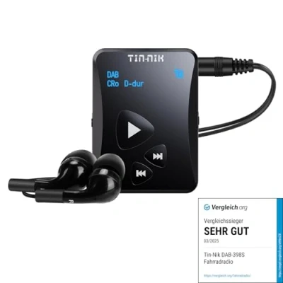 Abbildung von Tin Nik DAB 398S tragbares DAB/DAB+/UKW Radio, digitales Taschen RDS UKW Mini Radio mit wiederaufladbarem Akku, Ohrhörer, OLED Display für Sport, Laufen, Walken, Joggen oder Radfahren