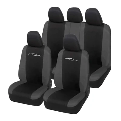 Abbildung von Auto Accessori Lupex Autositzbezüge, universal, Modell Racing, Sitzschutz, vorne und hinten, Polycotton (Schwarz Grau)