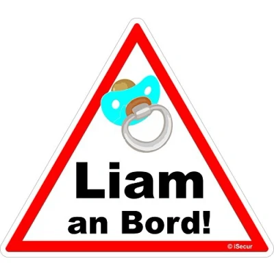 Abbildung von easydruck24de Auto Aufkleber Baby an Bord, Liam I kfz_447 16 x 14 cm groß Junge Sticker mit Schnuller Hinweis Achtung Vorsicht wetterfest