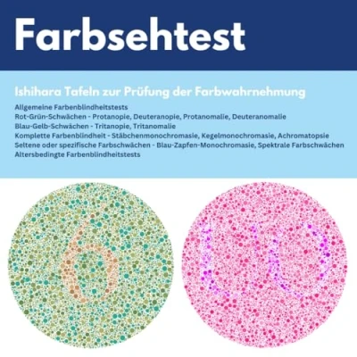 Abbildung von Farbsehtest: Ishihara Tafeln zur Prüfung der Farbwahrnehmung : Rot Grün Schwäche, Blau Gelb Altersbedingte Farbsehschwäche, Seltene Farbwahrnehmungsstörungen