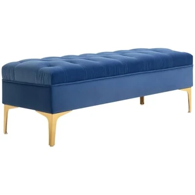 Abbildung von HOMCOM Polsterbank Sitzbank (Set, 1 St., Sitzottomane), Bettbank Schuhbank mit erhöhten Beine Schlafzimmer Samt Blau