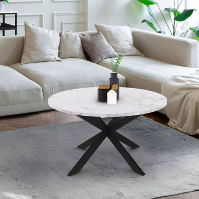 Abbildung von IDMarket Couchtisch Alaska, rund, 70 cm, Platte in Marmor Optik, Weiß und Spinnenfuß, Metall, Schwarz