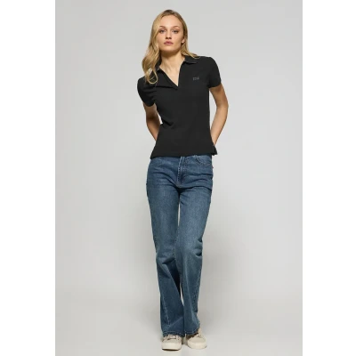 Abbildung von Poloshirt Pedraza knopflos schwarz mit gummiertem Polo Club Logo