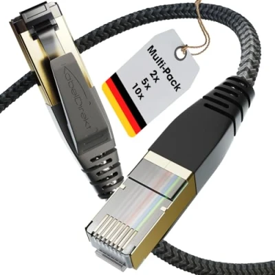 Abbildung von KabelDirekt Cat 8 Netzwerkkabel mit flexiblem &amp; bruchsicherem Flechtdesign 2x 10 m (LAN Kabel/Ethernet Kabel, RJ45 Stecker, überträgt höchste Datenraten bis 40 Gbit/s, ideal für Gaming/PS5/Xbox)