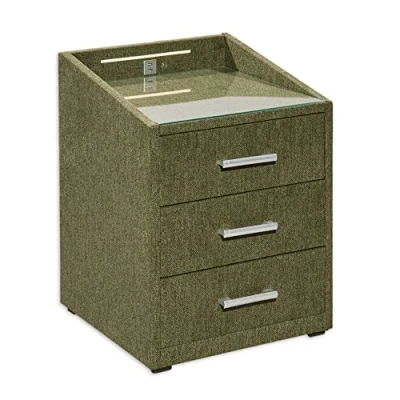 Abbildung von Stella Trading MOON Nachttisch Boxspringbett, Brego Olive Funktionaler Nachtschrank mit USB Anschluss und LED Beleuchtung 47 x 61 46 cm (B/H/T)