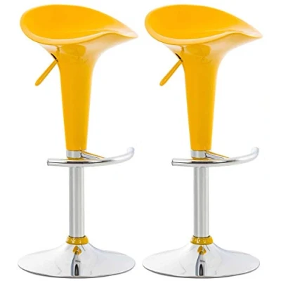 Abbildung von CLP 2er Set Barhocker Saddle Mit Drehbarem Kunsttoffsitz Und Fußablage I Höhenverstellbarer Hocker Metallgestell In Chrom Optik, Farbe:gelb