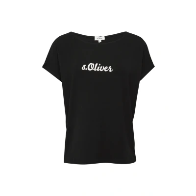 Abbildung von Fließendes Jersey Shirt mit Artwork und überschnittenen Schultern schwarz 36