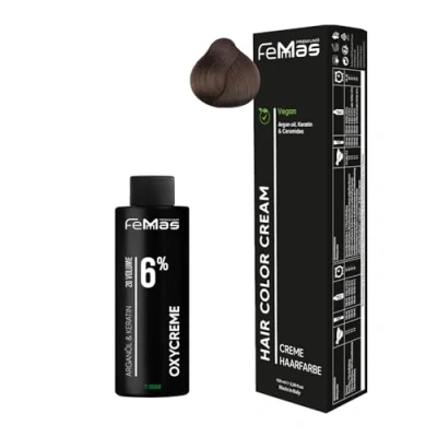 Abbildung von Femmas Haarfarbe Set Mittelblond Amber Gold 7.83 I Hair Color Cream 100ml + Oxycreme 6% Permanente Haar Coloration Entwickler Schonend &amp; langanhaltend Salon für Zuhause
