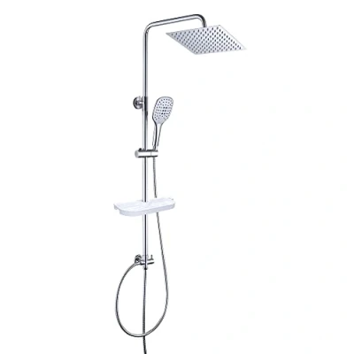 Abbildung von JOHO Regen Dusche Rainshower Überkopfbrauseset Regendusche Duschset Duschsystem mit Ablage Chrom(Kopfbrause 20x20cm)