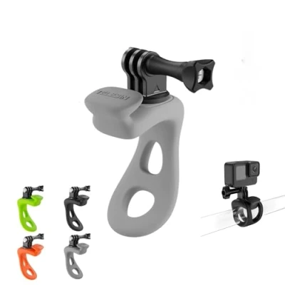 Abbildung von TELESIN Multifunktionale, starke, flexible Silikon Fahrradlenker Ringhalterung für GoPro Hero, Insta360 X4, X3 Ace, DJI und andere Action Kameras (grau)