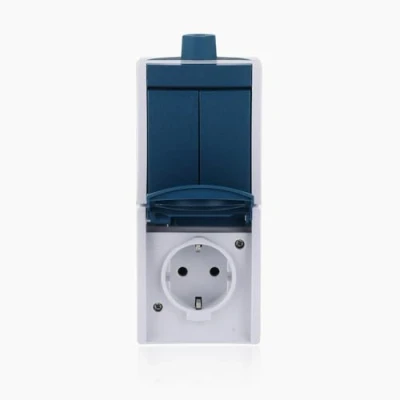 Abbildung von Busch Jaeger 2601/5/20EW 53 503 Kombination SCHUKO Steckdose, mit Wippschalter Serienschaltung Grau ocean (IP 44) 2CKA001684A0324