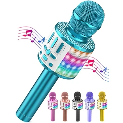 Abbildung von LED Drahtloses Bluetooth Mikrofon zum Singen, Spielzeug Kinder, Heim KTV Karaoke Maschine, Tragbares Lautsprecher Recorder für Android/iPhone/iPad/PC