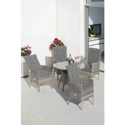 Abbildung von KONIFERA Garten Essgruppe Belluno, (Set, 9 tlg., 4x Sessel, 1xTisch Ø 100 cm, inkl. Auflagen, Polyrattan), Stauraum unter dem Tisch, Grau, 2 der 4 Sessel stufenlos verstellbar