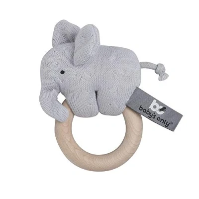Abbildung von Baby&#039;s Only Baby Rassel Elefant Beißring Babyspielzeug 0+ Monate Aus Holz Mit gestricktem Stofftier Silbergrau
