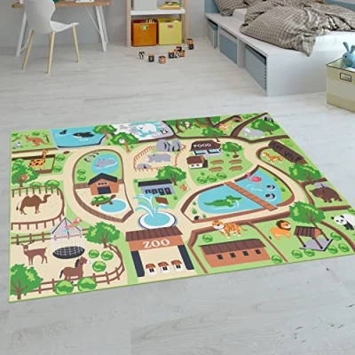 Abbildung von Paco Home Kinderteppich Teppich Kinderzimmer Spielteppich Junge Mädchen Modern rutschfest, Grösse:100x200 cm, Farbe:Beige