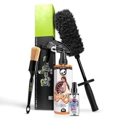 Abbildung von Nuke Guys Felgen Reinigungsset Felgenreiniger 500ml + Mikrofaser Felgenbürste Felgenversiegelung 100ml Felgenpinsel Auto Felgenpflege Set für strahlende Alufelgen