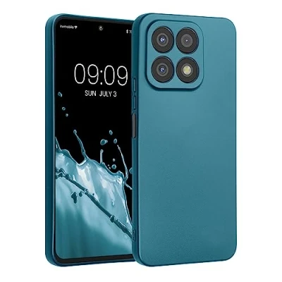 Abbildung von kwmobile Handyhülle kompatibel mit Honor X8a Hülle weiche Silikon Case metallisch schimmernd in Metallic Karibikblau