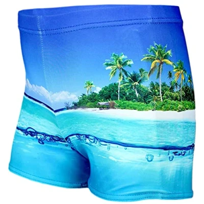Abbildung von Aquarti Jungen Badehose Gestreift mit Motiven, Farbe: Insel Meer/Blau, Größe: 152