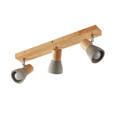 Abbildung von Lindby Strahler Filiz, 3 flg., 47 cm lang, Holz, Beton, E14