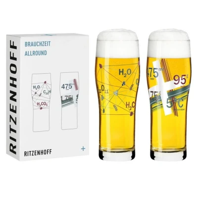 Abbildung von RITZENHOFF 3781002 Trinkglas universal 600 ml Serie Brauchzeit Nr. 2, 2 Stk. mit abgestimmtem Motiv Made in Germany