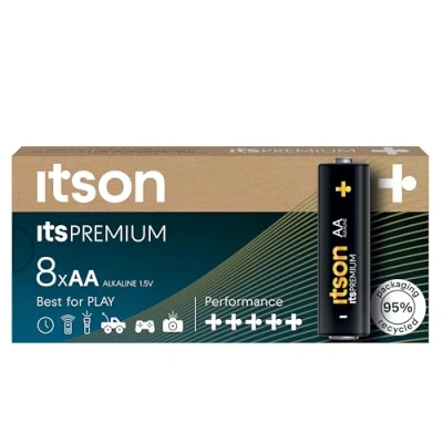Abbildung von ITSON, Batterien AA, 8 Stück, leistungsstarke Alkaline Batterien, 1,5V, umweltfreundliche Verpackung 95% recycelt, Made in EU, ideal für Spielzeug, Kameras, Spielcontroller und Haushalt