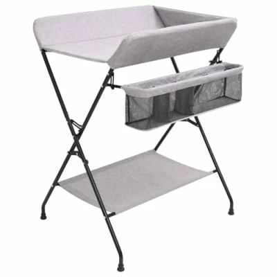 Abbildung von vidaXL Wickeltisch mit seitlichen Staufächern Zusammenklappbar Wickelauflage Kommode Mulde Unterlage Wickeln Baby Kinder Hellgrau Eisen