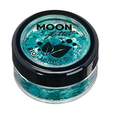 Abbildung von Biologisch abbaubarer Öko Glitter von Moon 100% kosmetischer Bio für Gesicht, Körper, Nägel, Haare und Lippen 3g Türkis