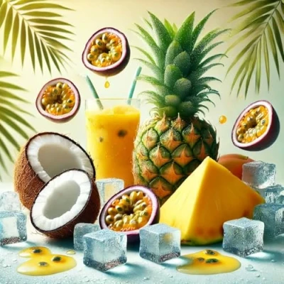 Abbildung von Icy Tropical Burst Mango Ananas Kokosnuss Ice Aroma Konzentrat Vegan Sasami 10ml