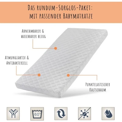 Abbildung von Kids Collective Babybett 60x120 und 70x140 cm mit Schublade Kinderbett optional Matratze, cm, Weiß, Matratze