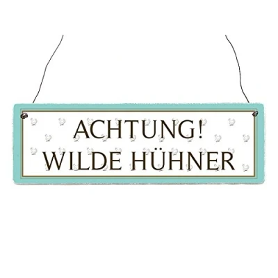 Abbildung von Interluxe Schild mit witzigem Spruch Holzschild Achtung Wilde Hühner Huhn Geschenk Shabby Lustig