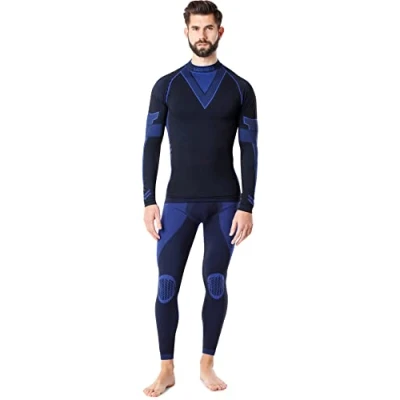 Abbildung von Ladeheid Herren Winter Thermounterwäsche Funktionsunterwäsche Set Langarm Shirt Lange Unterhose Thermoaktiv LAGI003 (Schwarz/Marineblau, XXL)