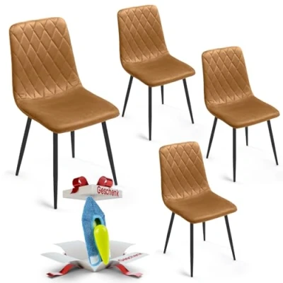 Abbildung von Esszimmerstühle 4er Set Ockergelb Samt Metallbein Wohnzimmersessel Sessel Stuhl Edelstahl Küchenstuhl Schwarze Metallbeine Polyester