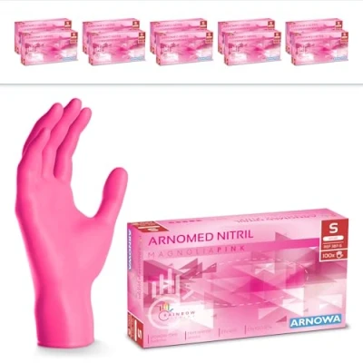 Abbildung von 2000 Stück ARNOMED Einweghandschuhe Pink, Einmalhandschuhe S, Nitril Handschuhe, Nitrilhandschuhe puderfrei, Gummi Handschuhe Einweg, Schutzhandschuhe, in XS, M, L, XL