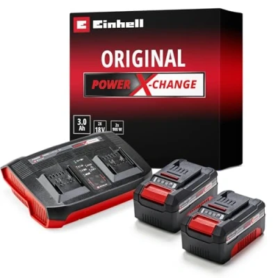 Abbildung von Original Einhell Starter Kit 2x 3,0 Ah Akkus und Twincharger Power X Change (Li Ion, 18 V, 60 min Ladezeit, passend für alle Geräte)