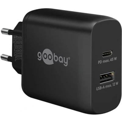 Abbildung von Goobay 65411 Dual Ladegerät 45W / USB C &amp; A Schnellladegerät Power Delivery/Ladenetzteil mit 2 Anschlüssen/Charger für Handy, iPad, Tablet etc.