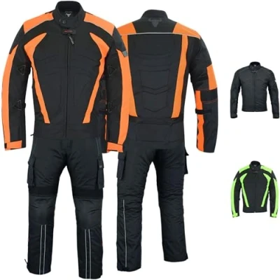 Abbildung von BULLDT Herren Motorradkombi Textil motorradanzug mit Protektoren 2 teiler motorradjacke &amp; motorradhose motorradbekleidung motorrad kleidung Orange 56