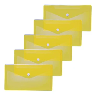 Abbildung von HERMA 20033 Dokumententaschen DIN lang transparent gelb, 5 Stück, kleine Sichttaschen Umschläge mit Druckknopf, Briefumschläge aus Plastik für Schule, Uni, Büro, Reise