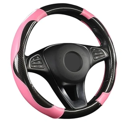 Abbildung von SFONIA Auto Lenkrad Abdeckung Lenkradschutz Lenkradhülle PU Leder Universal 37 38cm/15&quot; Rutschfest Atmungsaktiv Langlebig (Rosa)