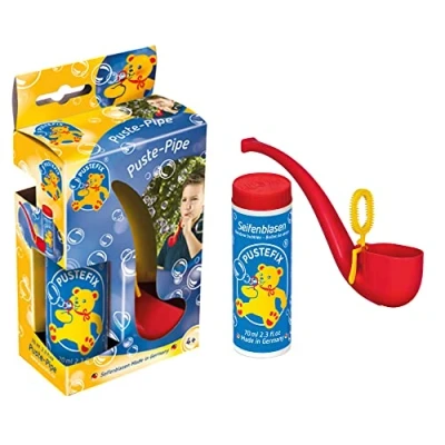 Abbildung von PUSTEFIX Puste Pipe I 70 ml Seifenblasenwasser Bunte Bubbles Made in Germany Seifenblasen Spielzeug für Kindergeburtstag, Polterabend, Sommerparty &amp; Hochzeit Pfeife Kinder Erwachsene