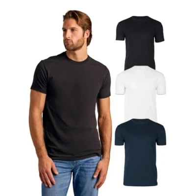 Abbildung von True Classic Herren T Shirt mit Rundhalsausschnitt und kurzen Ärmeln, 3er Pack Schwarz, Weiß, Marineblau, M