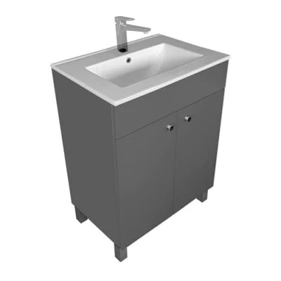 Abbildung von paplinskimoebel Waschbecken mit Unterschrank IGA für Badezimmer Waschbeckenunterschrank Stehend Waschtisch Badschrank 60 cm Breit Graphit Badezimmerschrank 2 Türen