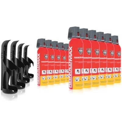 Abbildung von XENOTEC Premium Feuerlöschspray 12 x 750ml 4 Wandhalter Stopfire Autofeuerlöscher REINOLDMAX inklusive Wandhalterung schwarz wiederverwendbar