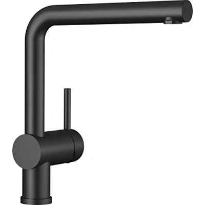 Abbildung von BLANCO LINUS Küchenarmatur in schwarz matt Hochdruck Rückflussverhinderer Keramik Kartusche Gesicherte Wasserqualität &amp; wassersparend