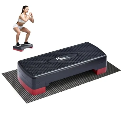 Abbildung von KM Fit Stepper Fitness Steppbrett Aerobic Step Bench Home (mit Anti Rutsch Matte), 2 Höhen