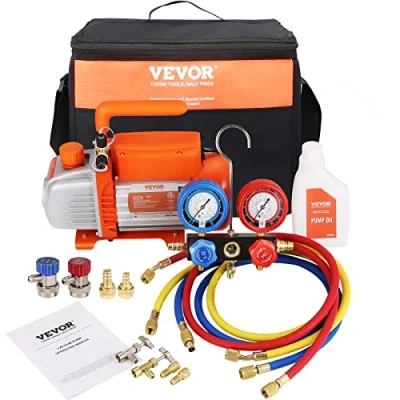 Abbildung von VEVOR Vakuumpumpe 100L/min Unterdruckpumpe A2L explosionsgeschützt 150W 220V/50HZ 1440U/min 55 276bar 250ml Ölkapazität HVAC Vakuumgeräte Verteiler Manometer Set Klimaanlage Kfz Kühlsystemen