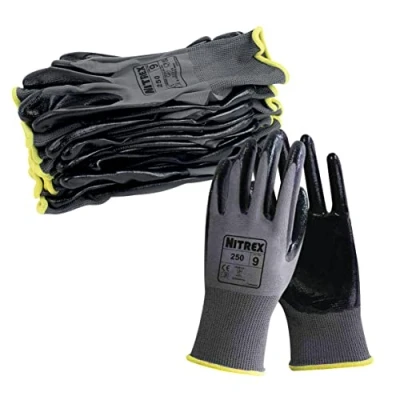 Abbildung von NITREX 250 Arbeitshandschuhe, abriebfeste Schutzhandschuhe mit Nitril Handflächenbeschichtung, Polyesterfutter, Schutz vor mechanischen und industriellen Gefährdungen 10 Paar je Beutel Größe