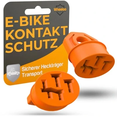 Abbildung von Kontaktschutz Abdeckung für Bosch E Bike I 2er Set Orange eBike Akku Zubehör Ladekabel Pin Schutz gegen Regen, Schmutz und Dreck