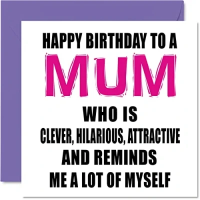 Abbildung von Stuff4 Lustige Muttertagskarten für Mama intelligent, lustig, gut aussehend Witz Happy Birthday Karte Mutter von Tochter, Sohn, Mutter, Geburtstagsgeschenk, 145 mm x