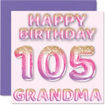 Abbildung von Stuff4 Geburtstagskarte zum 105. Geburtstag für Oma rosa &amp; lila Glitzerballons Happy Birthday Karten 105 Jahre alte von Enkel Enkelin 145 mm x Geburtstagsgrußkarten Geschenk